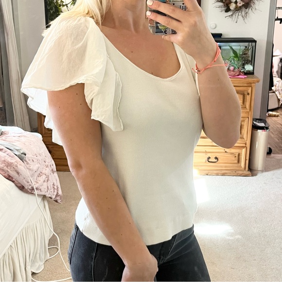 Anthropologie Maeve white ruffle sleeve top - Picture 1 of 7